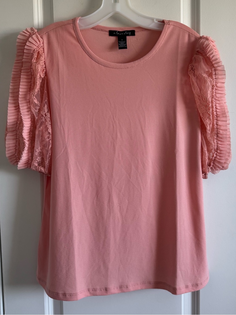 Pink Lace Puff Sleeve Ruffled Blouse